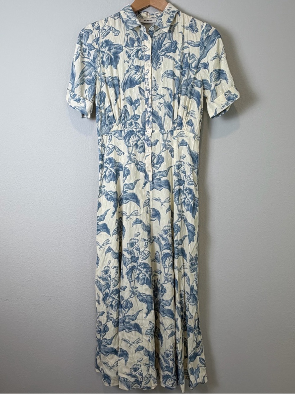 Sandro Josephine Collar Shirt Dress Contrasting Midi Dress Floral (MSRP: $455) - Picture 6 of 9